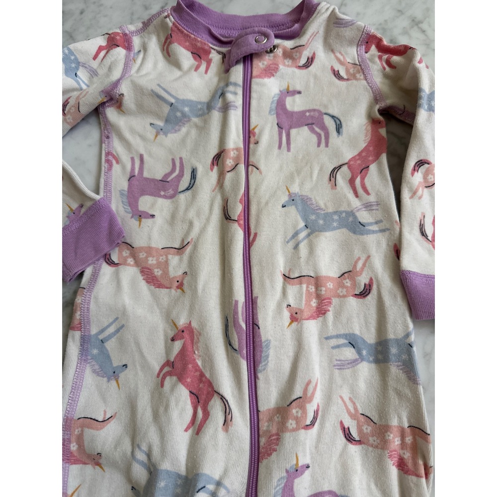 Quince Baby Girls 12-18M Organic Cotton Unicorn Print Zip Front Pajama Sleeper
